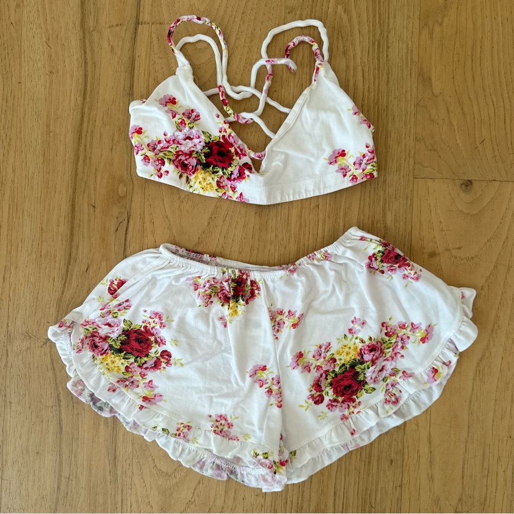 SPIRITUAL GANGSTER Floral Bralette &  Ruffled Short